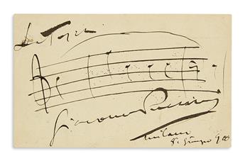 PUCCINI, GIACOMO. Autograph Musical Quotation dated and Signed, 3 bars from Tosca,
